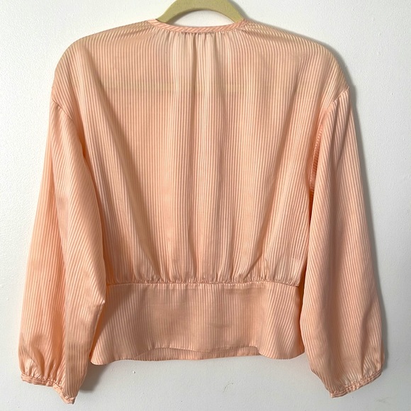 SISLEY | Women’s Peach Striped Puff Sleeve Keyhole Fitted Side Zipper Blouse S - Picture 7 of 9